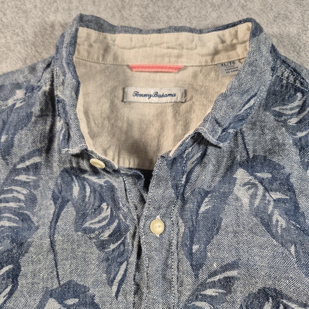 Tommy Bahama Blue Linen Shirt Mens XL Floral Help Me Fronda Camp Shirt
